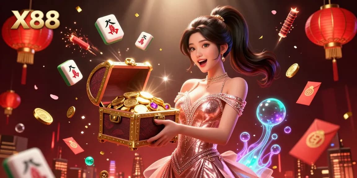 X88 offers exciting treasures and vibrant gaming experiences in a dazzling casino scene.