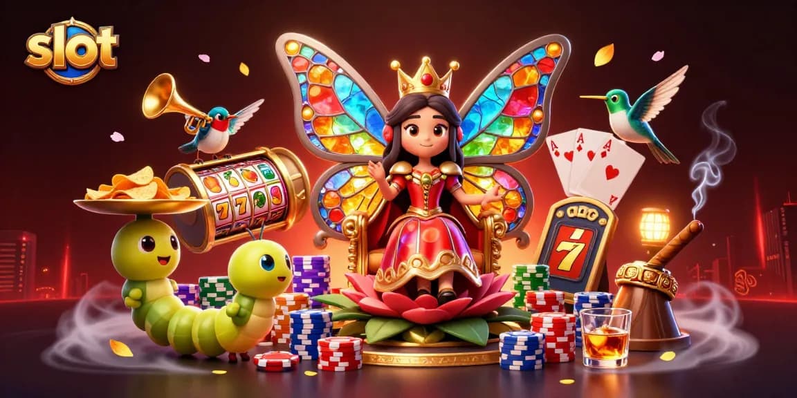 Enticing slot games featuring colorful reels, lucky symbols, and vibrant characters in a lively casino scene.