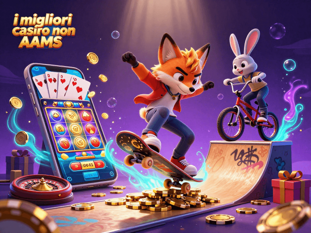 I migliori casino non AAMS offrono emozioni con un volo di una volpe su un rampino di fiches e un coniglio BMX accanto.