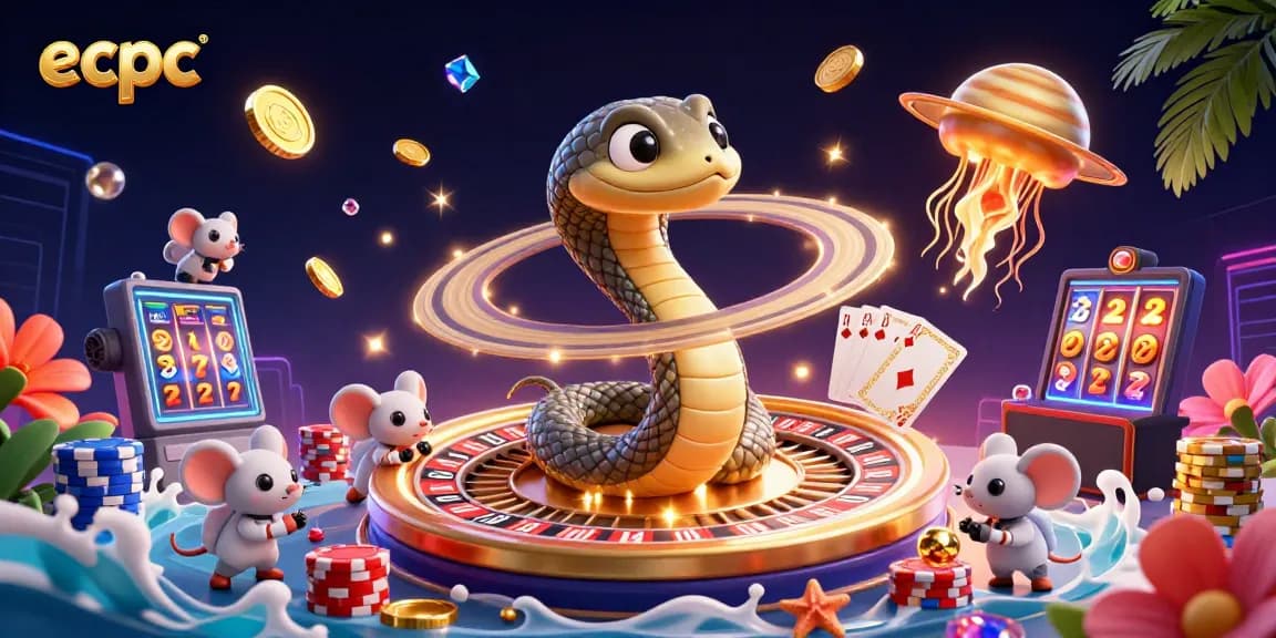 Engage in thrilling gameplay at ecpc with 3D characters representing a cosmic casino adventure.