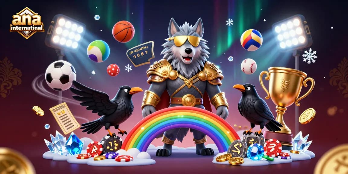 Experience thrilling gameplay at ana-international with a vibrant 3D illustration showcasing casino-themed elements and sports dynamics.