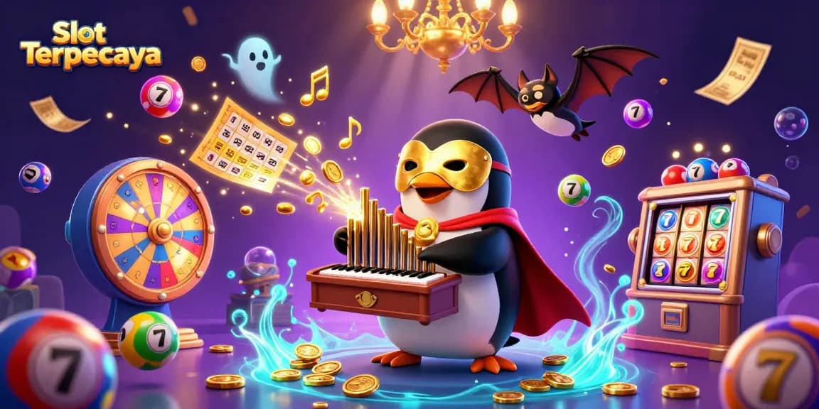 Play Slot Terpercaya with excitement as a phantom opera penguin shoots coins and lottery balls!