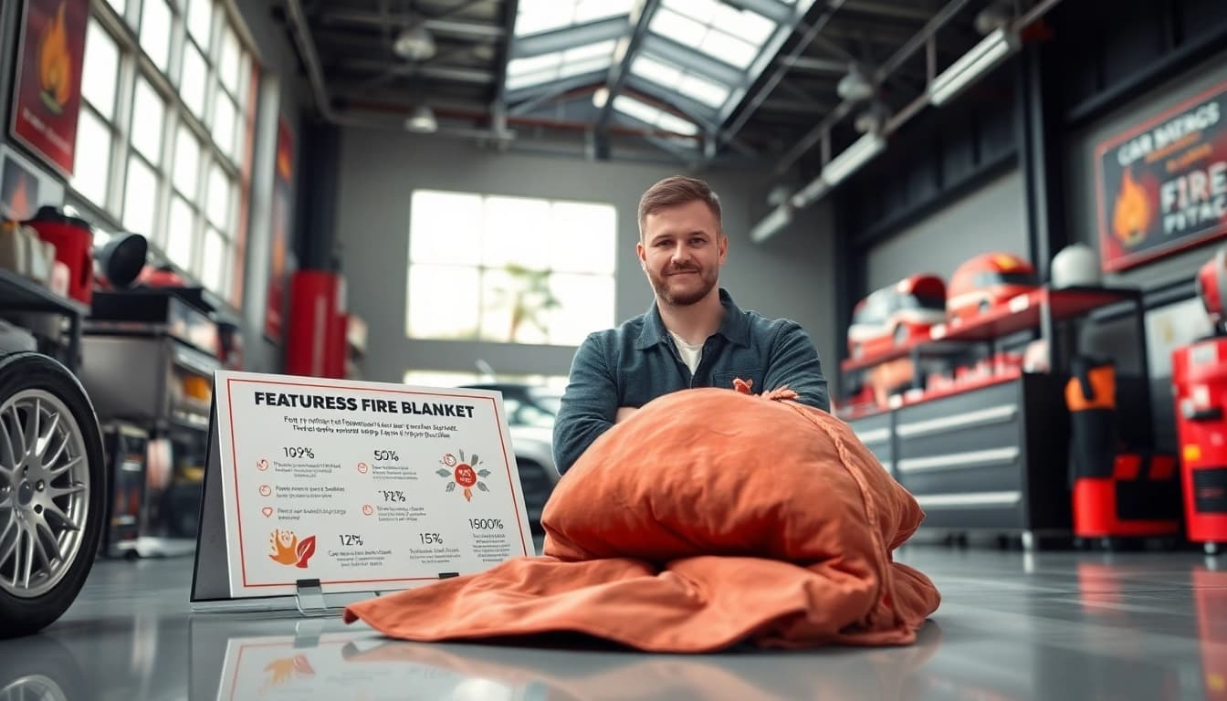 Showcasing a car fire blanket supplier highlighting innovative safety solutions in a bright, professional setting.