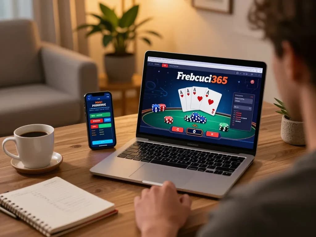 Engaging online poker gameplay on Freecuci365 platform, showcasing a user immersed in wagering.