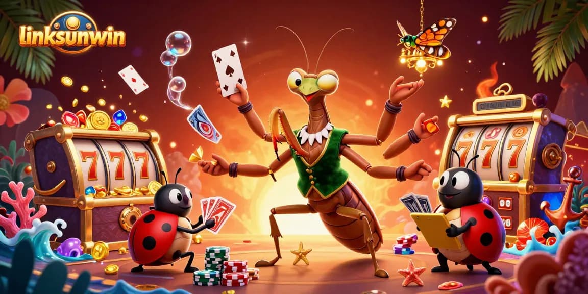 Linksunwin captivates players with vibrant 3D casino illustration featuring vibrant characters and rich game elements.