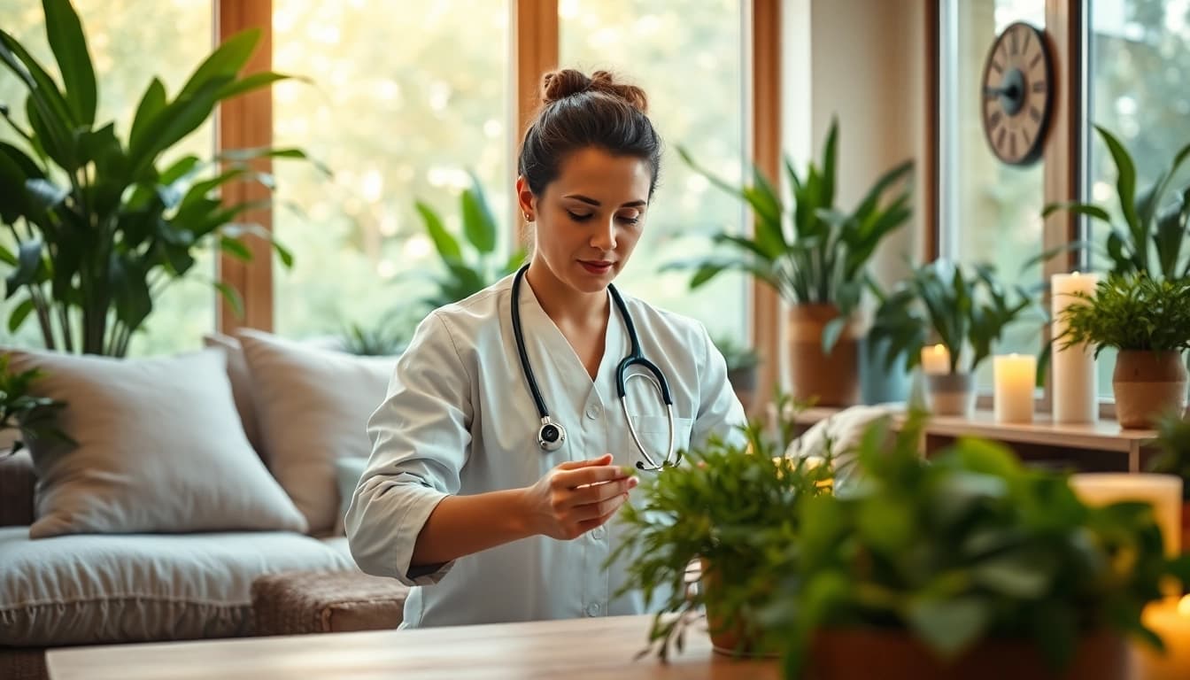 Naturopathe ASCA Lausanne aidant un client dans un environnement relaxant.