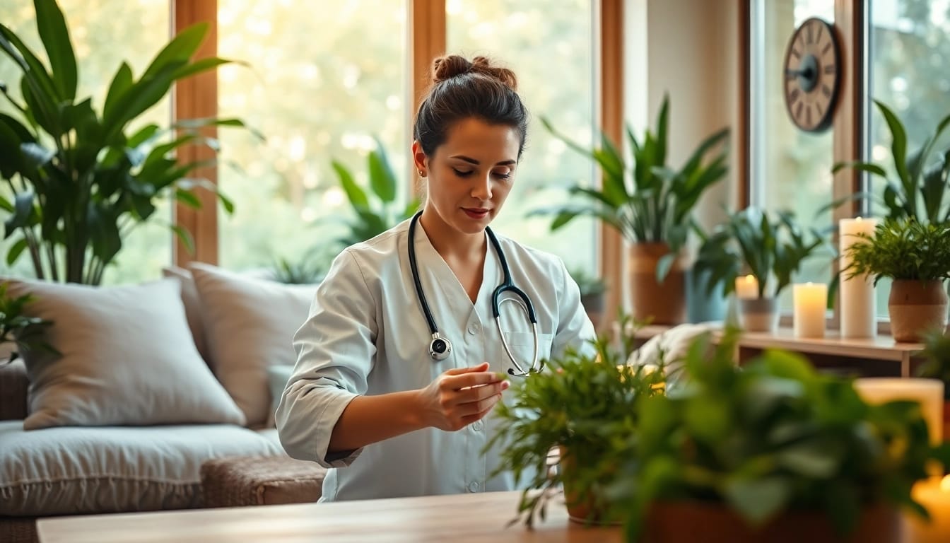 Naturopathe ASCA Lausanne aidant un client dans un environnement relaxant.
