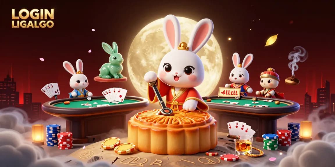 Engage with LOGIN LIGALGO as a moon rabbit reveals poker chips from mooncakes.