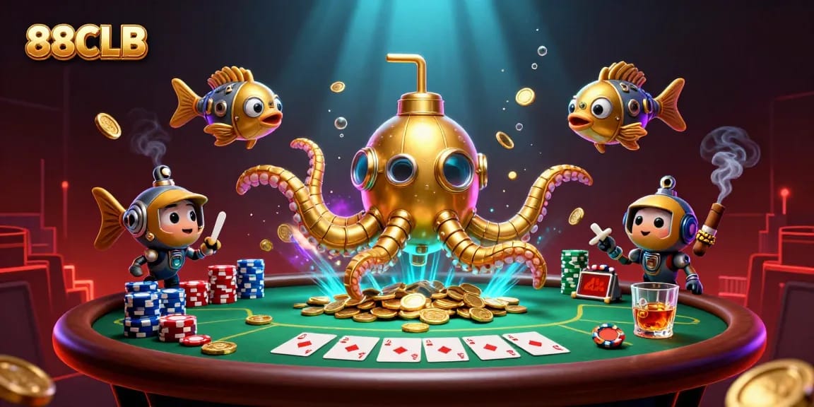 Engage with 88CLB as you navigate a vibrant underwater casino adventure full of winnings.