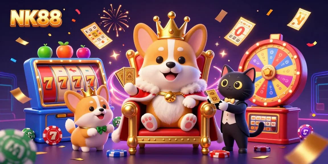 Engage with NK88's exciting slots and jackpots while enjoying vibrant 3D casino illustration.