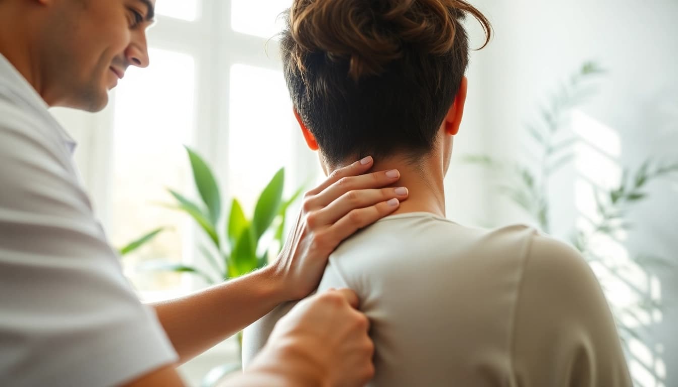 Chiropractor addressing back pain with a gentle spine adjustment in a serene clinic setting.