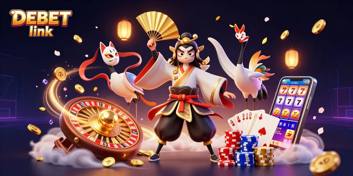 Uncover winning strategies with DEBET link, showcasing an exciting 3D casino scene.