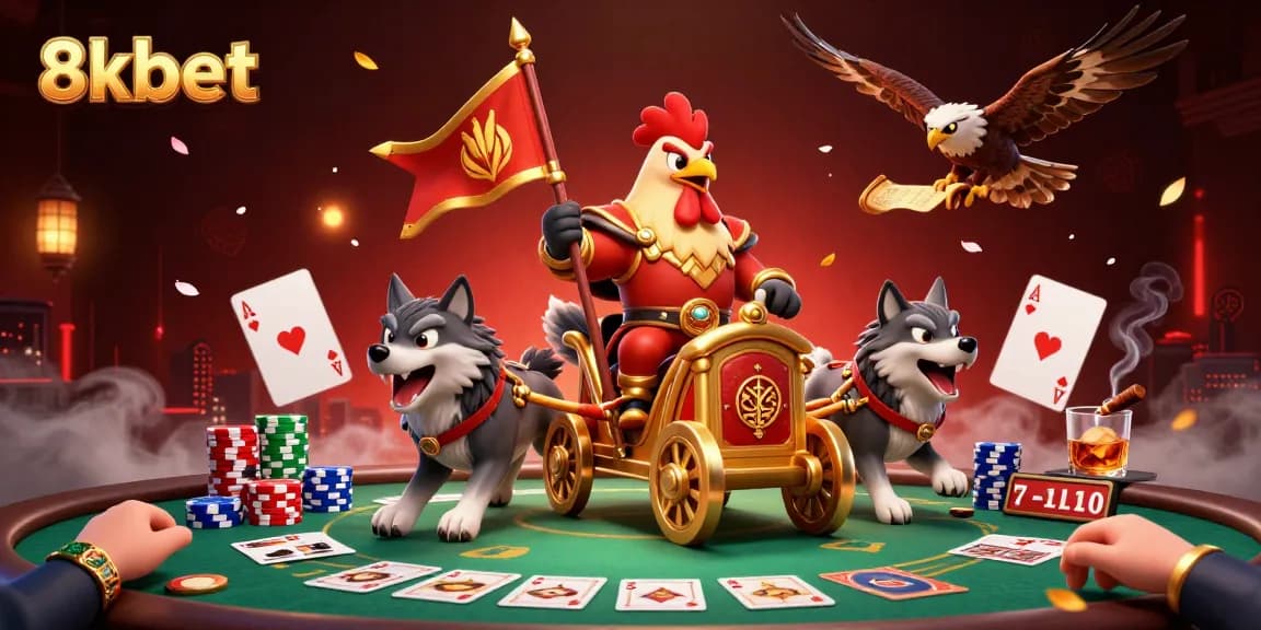 Experience thrilling gameplay at 8xbet with a dynamic 3D illustration of a golden war chariot amidst casino excitement.