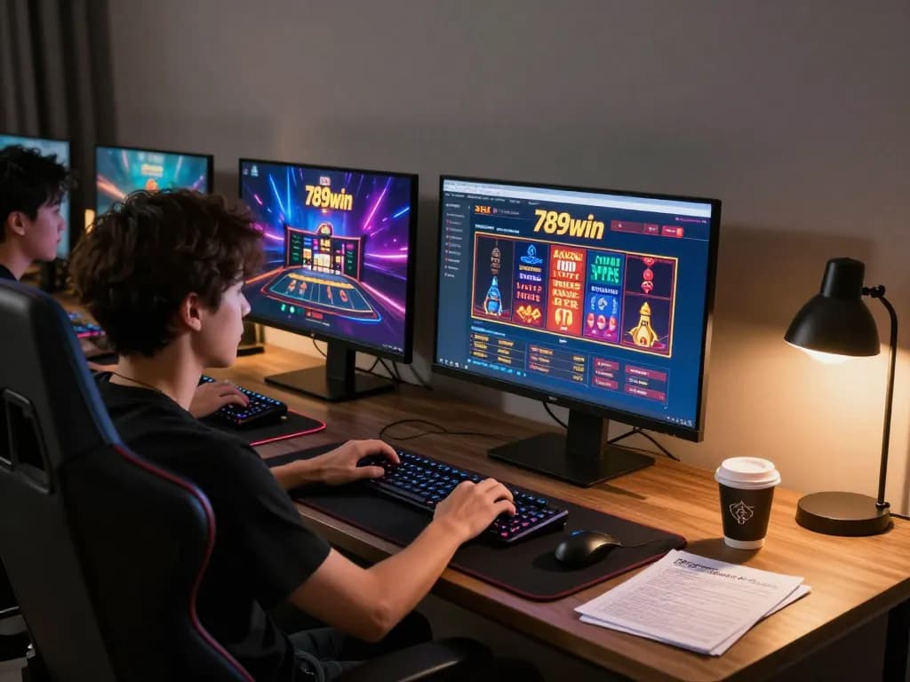 Engaging with 789win casino interface while enjoying online gaming at home.
