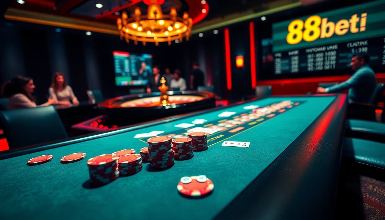 Experience immersive action at 8kbet with a high-stakes poker game in a luxury casino setting.