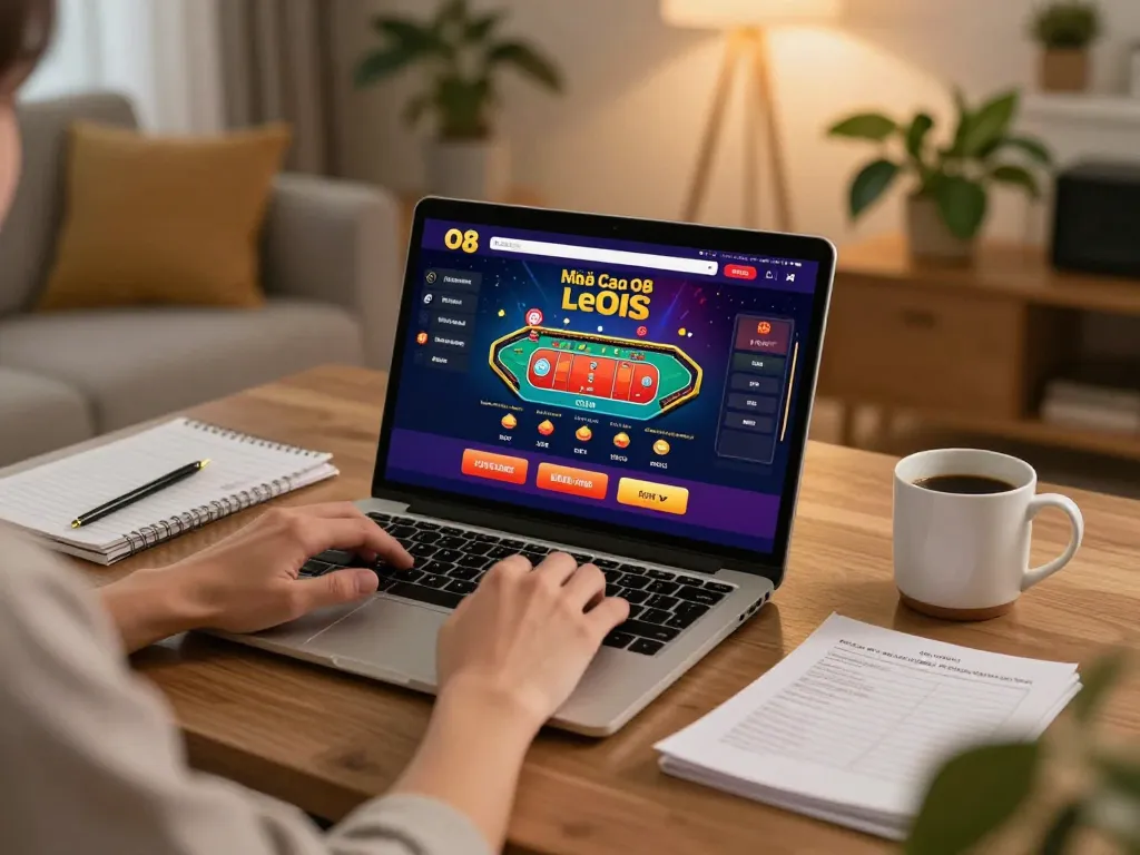 Engaging in live betting on Nhà Cái O8’s platform at home, showcasing vibrant online gambling.