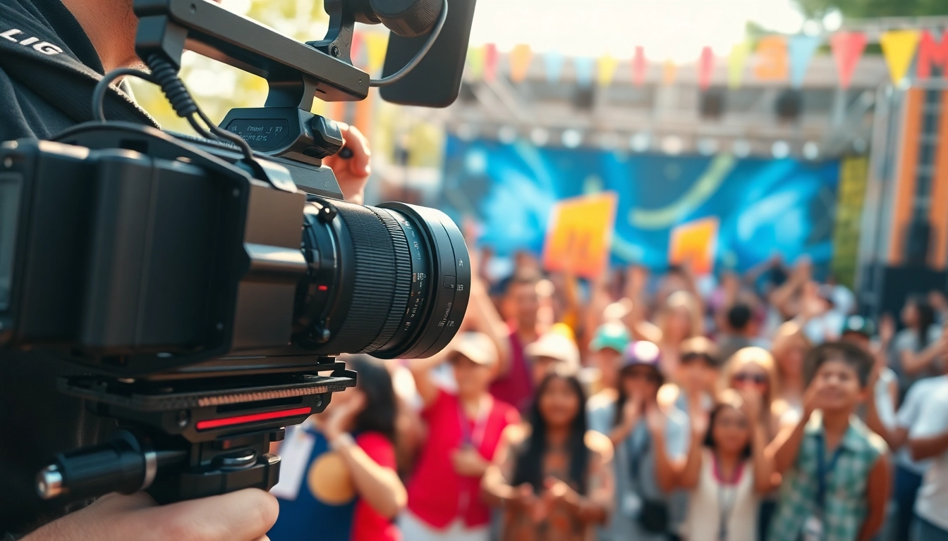Professionals capturing dynamic moments in impactful video production at an outdoor event.