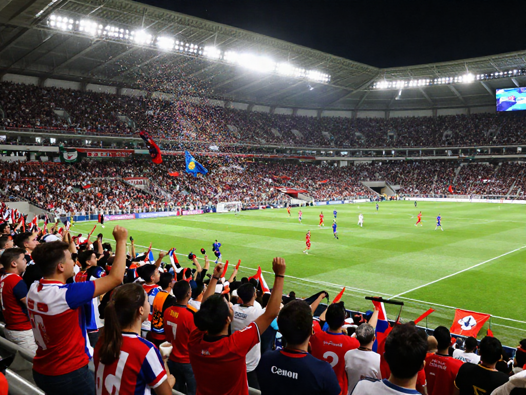Excited fans at a football match celebrating their team at https://socolivekz.uk with vibrant atmosphere.