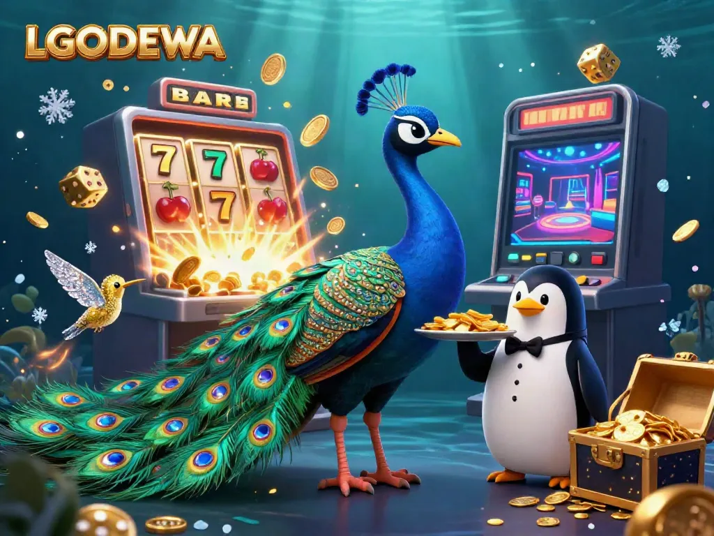 Experience the excitement of slots with LGODEWA showcasing rich casino elements and vibrant characters.