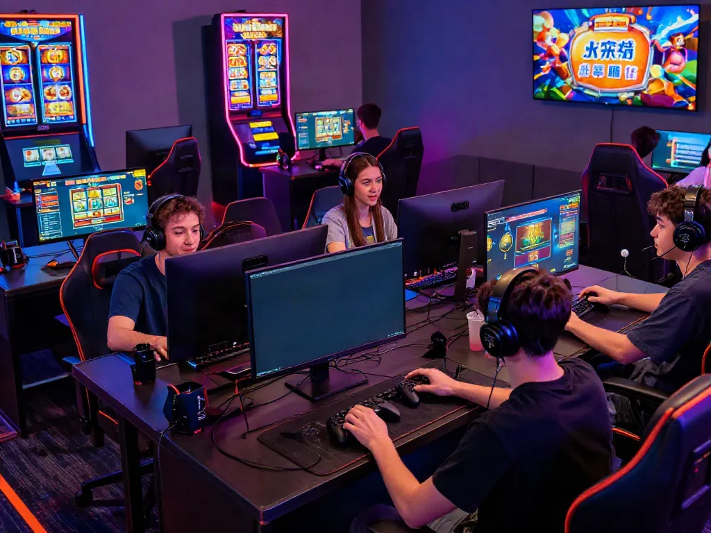 Dynamic players enjoying net88's online gaming experience in a colorful virtual room.