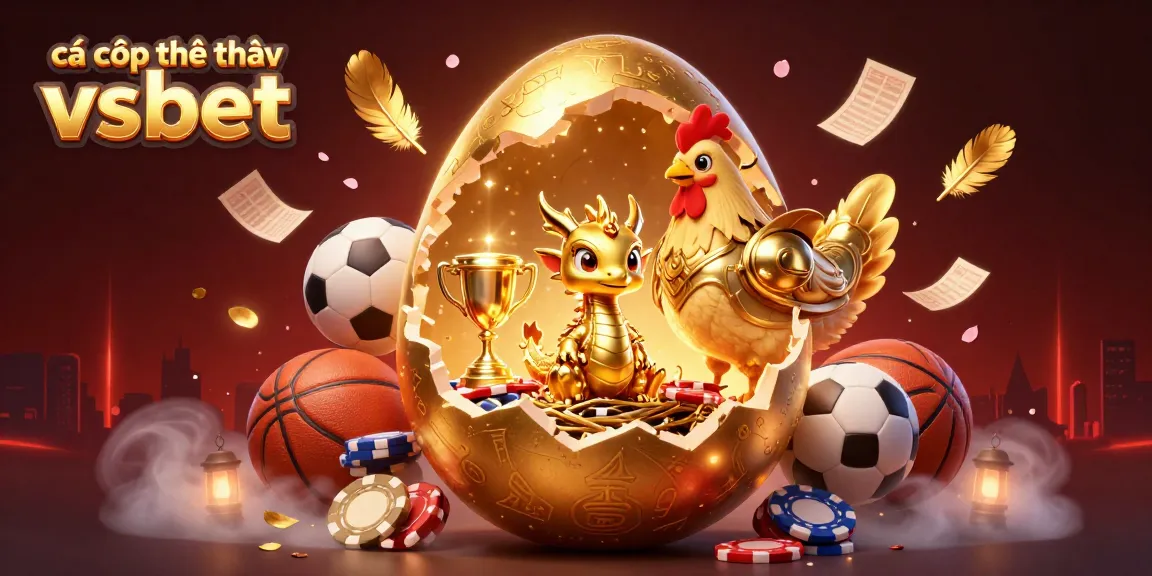 Cá cược thể thao vsbet showcases a vibrant illustration featuring a golden dragon with poker chips and sports elements.