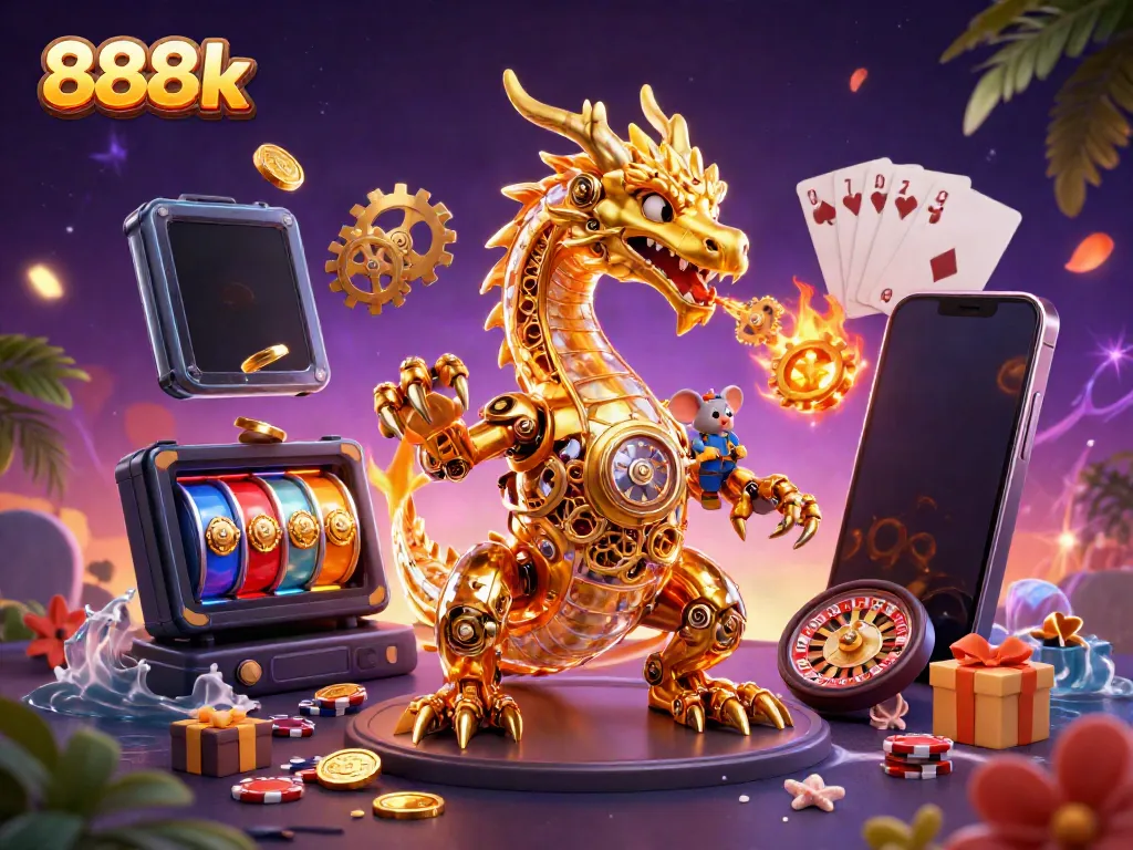 Experience the thrilling 888k casino adventure with a dragon and dynamic game elements.