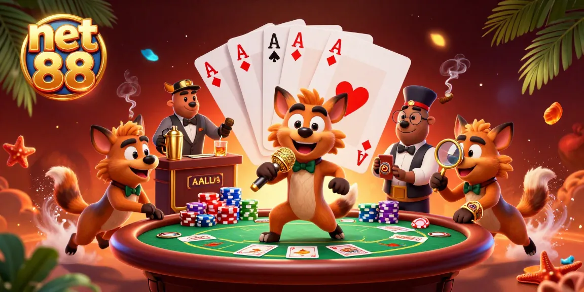 Experience the excitement of net 88 with 3D hyena characters in a vibrant casino scene.