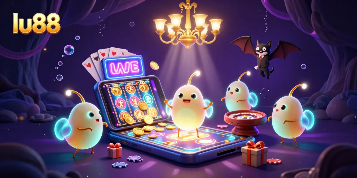Experience thrilling gameplay at lu88 with animated glowworms illuminating a vibrant casino scene.