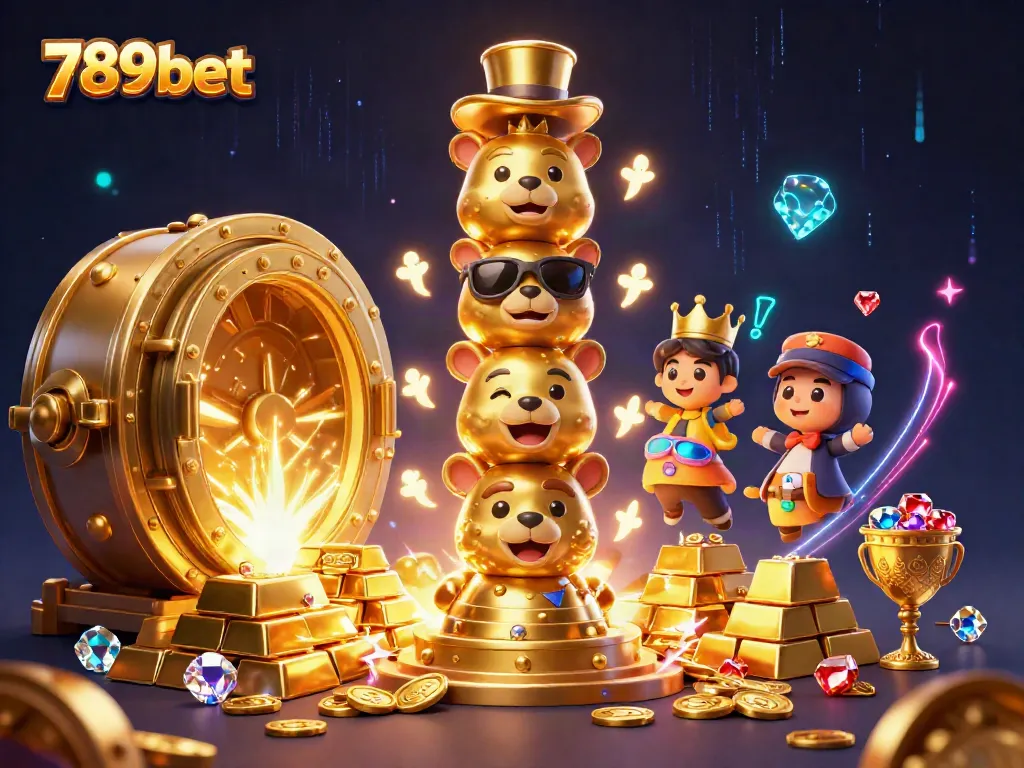 Experience vibrant casino excitement with 789bet and a dazzling golden totem in a treasure-filled scene.