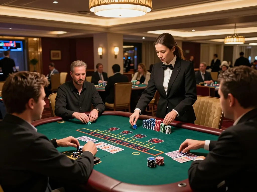 Experience the excitement at nhà cái 5679 with dynamic blackjack gameplay amidst a vibrant casino atmosphere.