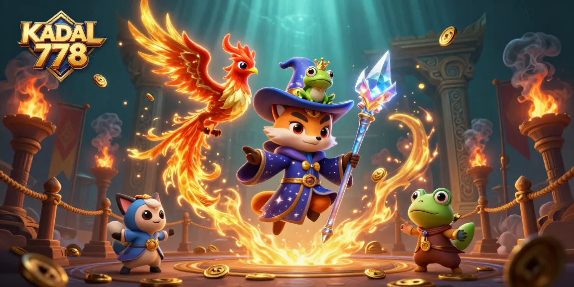 KADAL 778 ignites excitement with a dazzling wizard fox and phoenix in an enchanting casino battle scene.
