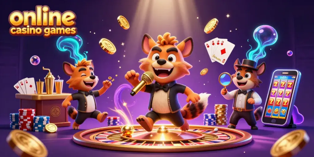 Engage with online casino games amid 3D hyenas in a vibrant, dynamic casino club scene.