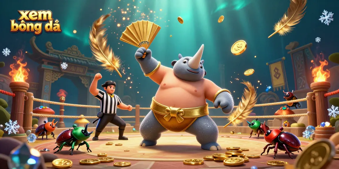 Experience xem bóng đá excitement with dynamic 3D illustration featuring a beetle champion thriving in a gambling arena.