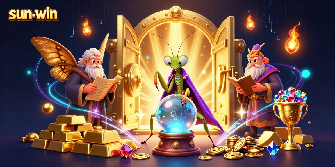 Experience sun-win games with a mystical fortune teller, golden treasures, and vibrant casino elements.