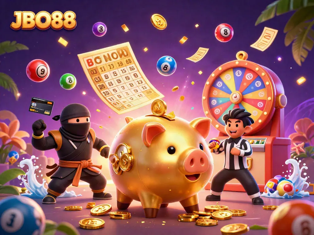 Engage with JBO88 through vibrant characters depicting exciting online casino action in a captivating illustration.