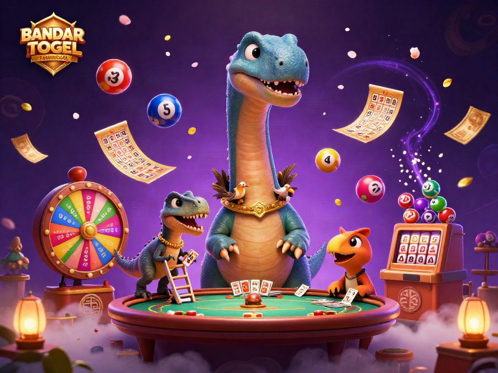 BANDAR TOGEL TERPERCAYA illustrates vibrant lottery elements in a dynamic casino scene