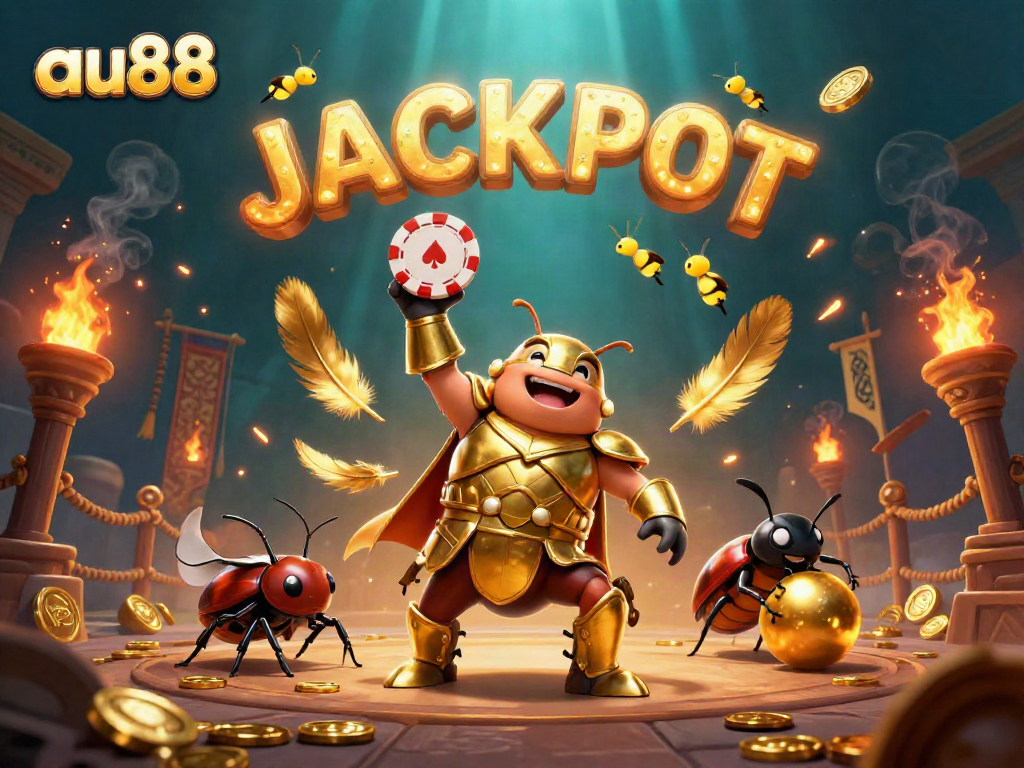Play poker and win with au88 as the heroic beetle celebrates a jackpot victory!