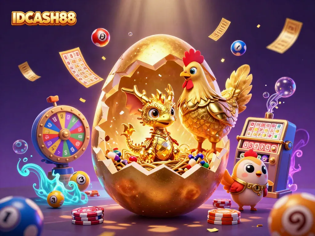 Engage with IDCASH88's vibrant gaming scene featuring golden dragon and jackpot elements.