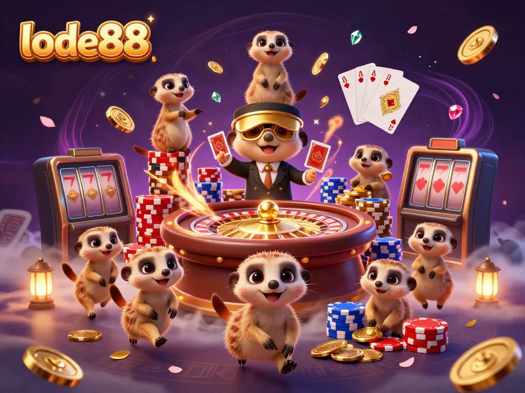 Experience thrilling gameplay at lode88 with a lively meerkat casino scene featuring exciting games and abundant winnings.