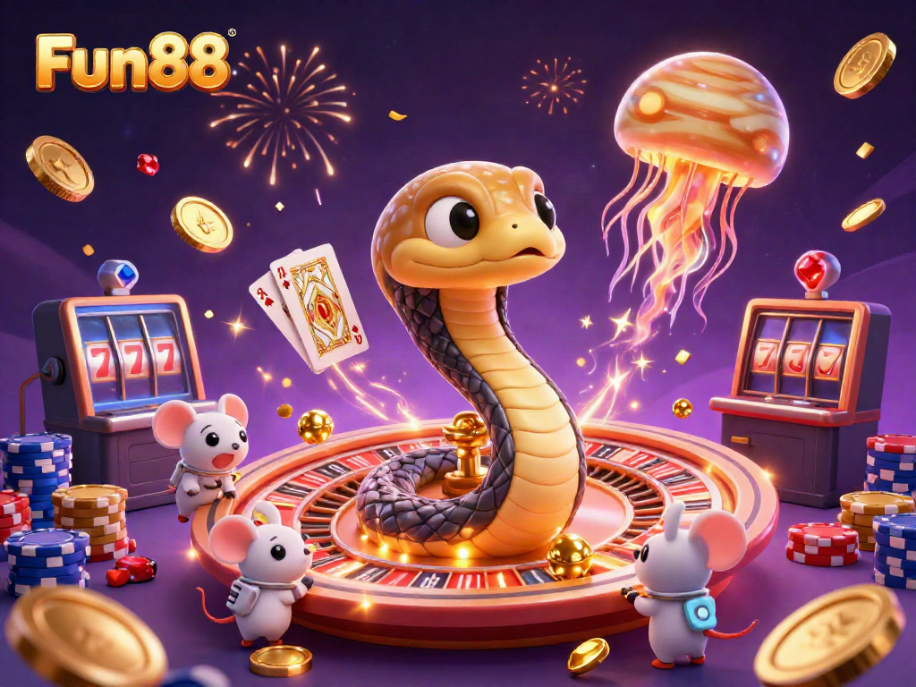 Experience thrilling bets at Fun88 with a vibrant casino scene featuring captivating characters and dynamic elements.