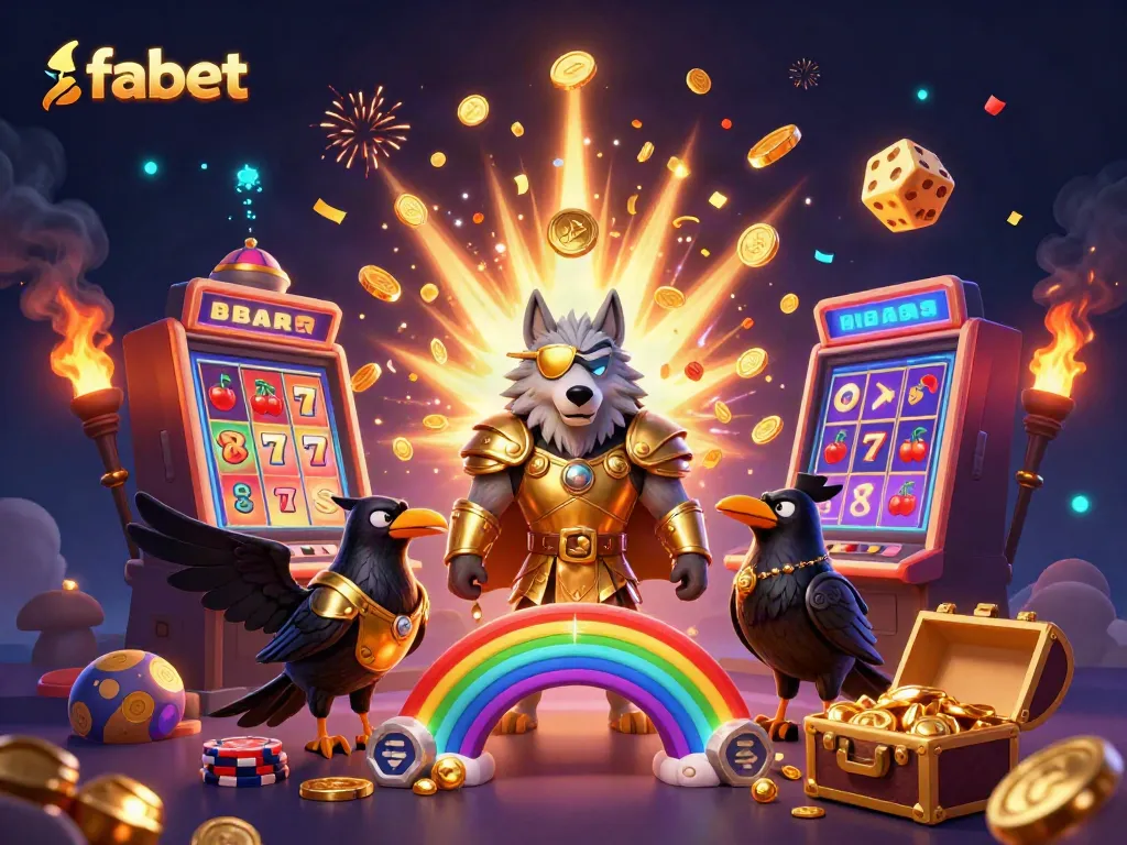 Experience thrilling action with fabet as Odin and his ravens celebrate a big jackpot win in a vibrant casino world.
