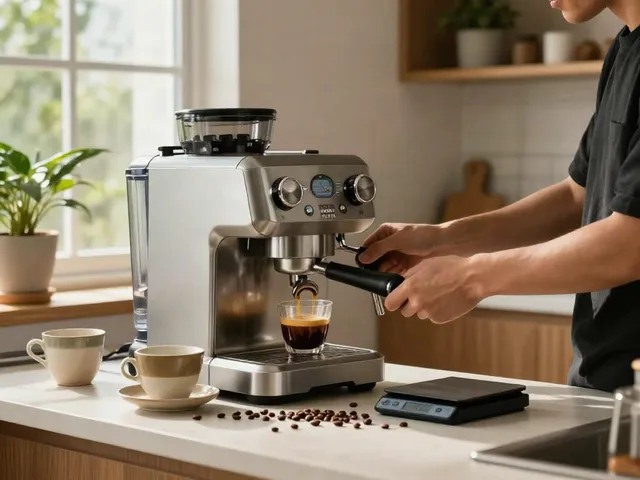 Expertly crafted espresso using ROKOK88 Espresso Machine in stylish kitchen setting.