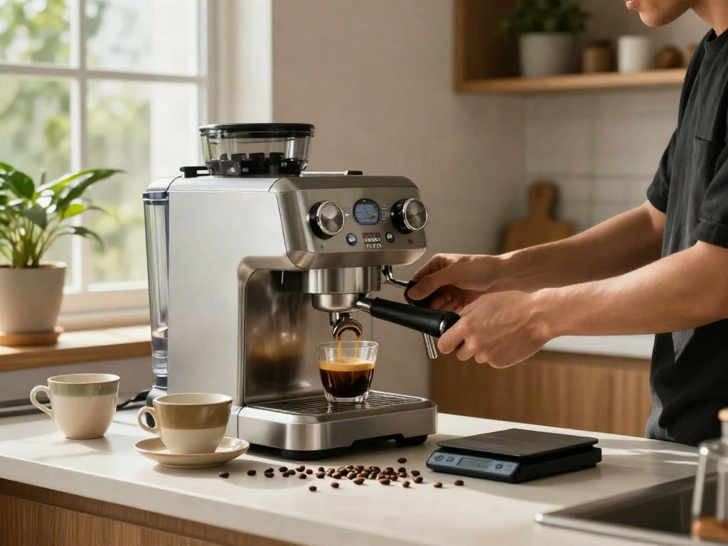 Expertly crafted espresso using ROKOK88 Espresso Machine in stylish kitchen setting.