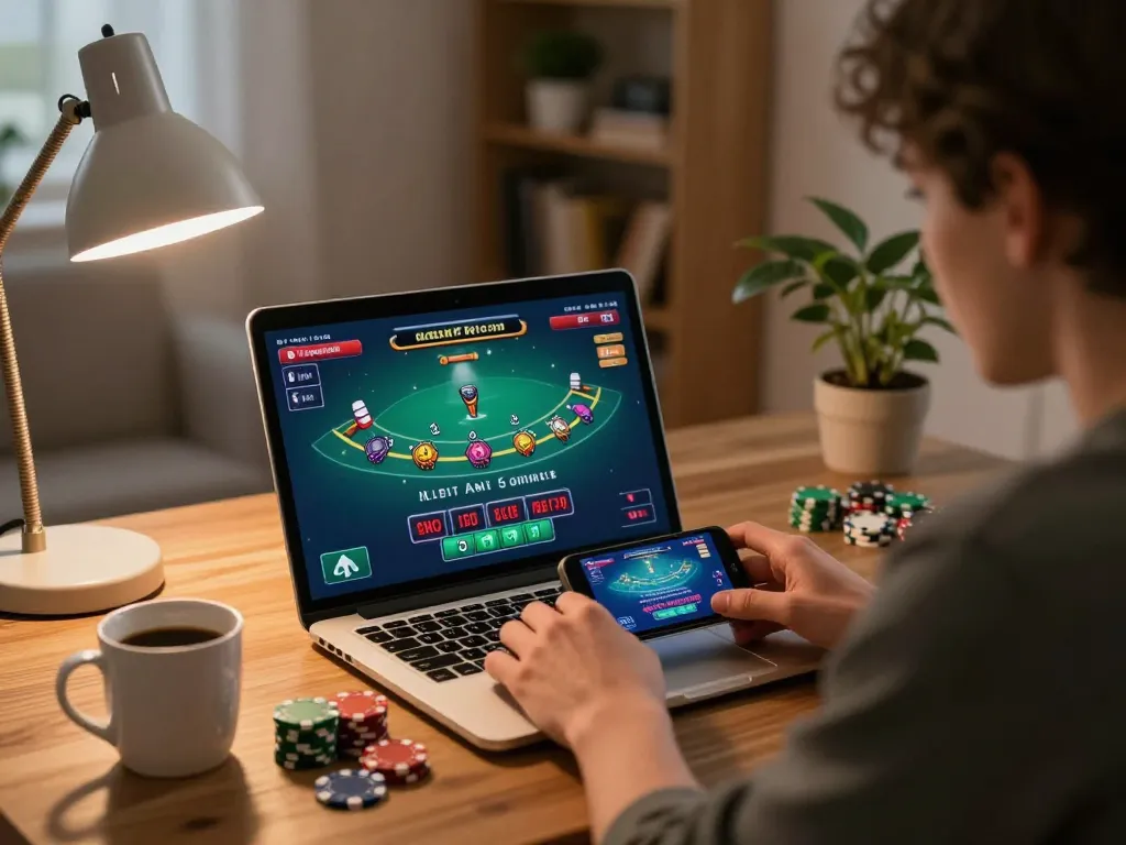 Engaging in an intense blackjack game on s666, surrounded by poker chips and strategy notes.