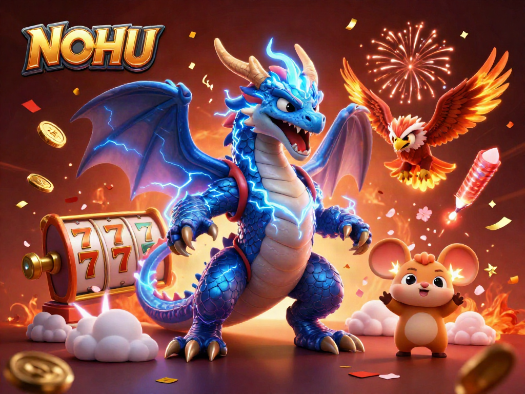 Experience thrilling jackpots at NOHU with electrifying characters and vibrant casino elements.