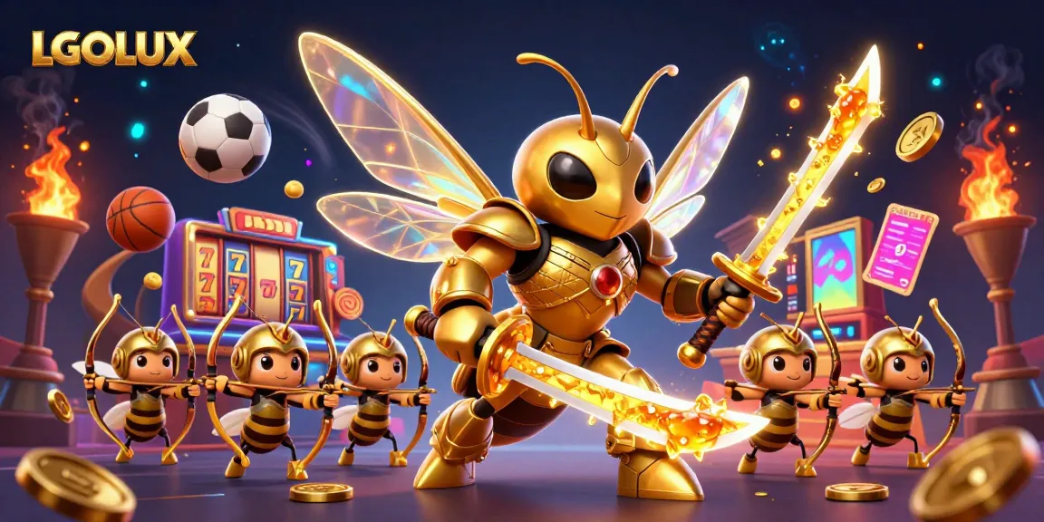Experience thrilling gameplay at LGOLUX with our dynamic 3D casino scene featuring gold coins and exciting slots.
