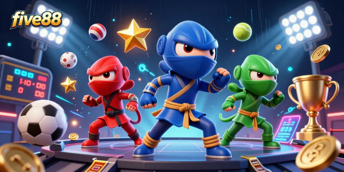 Join five88's exciting gameplay with ninja chameleons in a vibrant casino adventure.