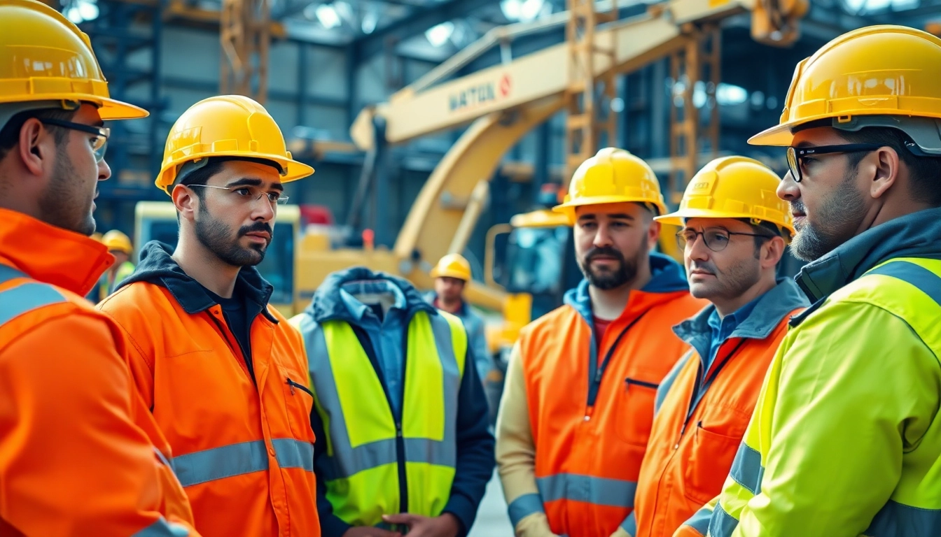 Engaging construction safety training session showcasing workers and safety equipment.