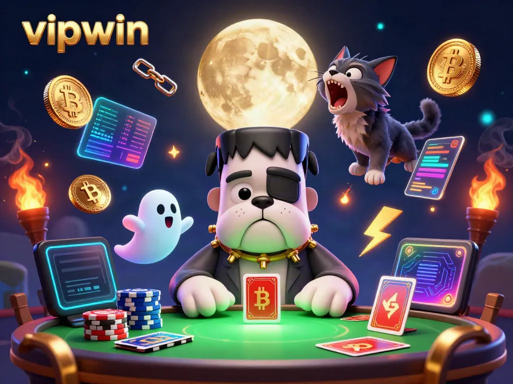 Engage in thrilling gameplay with the VIPWIN bulldog dealer and ghost mouse amidst gold elements.