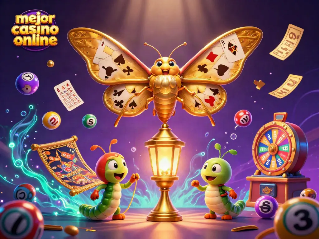 Analiza el mejor casino online en una ilustración colorida con elementos de juego y emoción.